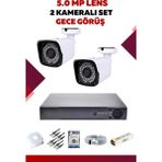 2 Kameralı Set - 5mp Sony Lensli Full Hd Gece Görüşlü Güvenlik Kamerası Sistemi - B2E1VD21OTL - Renk
