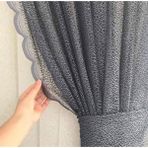 2 Kanat Renkli Gri Petek Desen Bağcıklı Tül Fon Perde 2 Kanat - 90 x 270 cm