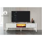 2 Kapılı Beyaz/gümüş Uzaktan Kumandalı Smart Şömineli Tv Sehpası