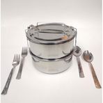 2 Kaşık 2 Çatal Hediyeli Çelik Sefer Tası 17x7cm 2-3 Kişilik Yemek Taşıma Kabı 1000mlx2 Toplam 2 Ltr