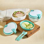 2 Katlı Beslenme Kabı, Taşınabilir Sefer Tası, 1100 ml Kapasite, BPA İçermeyen, Çatal Kaşık Seti Dahil, Beyaz Turkuaz, Okul İş Piknik İçin