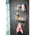 2 Katlı Beyaz Kancalı Banyo Duş Rafı, Şampuanlık, Lif/Kese Askılı, Paslanmaz Metal, Banyo Düzenleyic