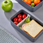 2 Katlı Çatal Kaşıklı Beslenme Kutusu Dikdörtgen, Bölmeli Yemek Saklama Kabı, Öğrenci ve Sporcu İçin Pratik Lunch Box (Gri)