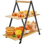 2 Katlı Dikdörtgen Bambu Servis Sunum Seti Büyük Boy, Kuru Pasta, Kurabiye ve Kek Sunumları Için Büyük Boy (34CM-26.5CM-16CM)