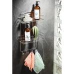 2 Katlı Krom Kancalı Banyo Duş Rafı, Şampuanlık, Lif/Kese Askılı, Paslanmaz Metal, Banyo Düzenleyici - (Tş-02)