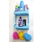 2 Katlı Mavi Banyo Rafı Askılı Şampuanlık 47x27 Ömür Boyu Paslanmaz Heryere Tek Kanca Pratik Montaj
