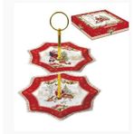 2 Katlı Porselen Kek Kurabiye Sunumluk Servis Tabağı 16 cm / 20 cm