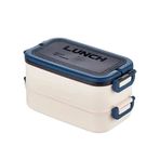 2 Katlı Taşınabilir Yemek Kabı, Lunch Box, Çatal Kaşıklı Beslenme Kutusu, Sefer Tası, Yemek Saklama Kabı, Okul Ofis İçin Pratik Beslenme Seti, 8 Islak Mendil, 9 Kağıt Peçete (Lacivert)