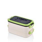 2 Katlı Taşınabilir Yemek Kabı, Lunch Box, Çatal Kaşıklı Beslenme Kutusu, Sefer Tası, Yemek Saklama Kabı, Okul Ofis İçin Pratik Beslenme Seti, 8 Islak Mendil, 9 Kağıt Peçete (Yeşil)