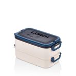 2 Katlı Taşınabilir Yemek Kabı, Lunch Box, Çatal Kaşıklı Beslenme Kutusu, Sefer Tası, Yemek Saklama Kabı, Okul Ofis İçin Pratik Beslenme Seti (Lacivert)