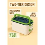 2 Katlı Taşınabilir Yemek Kabı Lunch Box Diyet Beslenme Kutusu Saklama Kabı Çatal Kaşıklı Sefer Tası - Yeşil