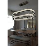 2 Katlı Yemek Masası Üstü Taşlı Modern Avize Krom