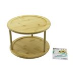 2 KATLI YUVARLAK=24.5CM DÖNER TABLALI AHŞAP BAMBU SUNUM TEPSİSİ - MİNİ SOFRA (5264)