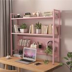 2 Katmanlı Endüstriyel Ferforje Masaüstü Kitaplık Pembe Ofis Nizer & Ekran Standı Delikli Pano Bilgisayar Masası ve Oturma Odası için İdeal Boyut: 75x22x98 cm
