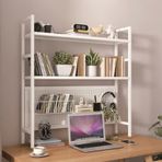 2 Katmanlı Ferforje Masaüstü Kitaplık Endüstriyel Ofis Nizer Metal Ekran Standı Delikli Pano Ev ve Masa için Beyaz 95x22x9 cm