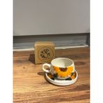 2 Kişilik El Yapımı Ayçiçeği Desenli Seramik Kupa Takımı - Çay Kahve Sunum Seti - Koyu Sarı - 2 Adet