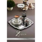 2 Kişilik Tepsili Gümüş Porselen Fincan Seti Damat Kahvesi-Söz Nişan Türk Kahvesi Kahve Fincanı