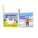 2 Kitap Tox İngilizce Çiftlik Hayvanları Ve Kışlık Giysiler Kumaş Sessiz Kitap E124 E119 - Bez Kitap , Eğitici Oyuncak , Yumuşak Ve Hışırt