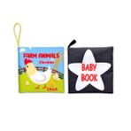 2 Kitap Tox İngilizce Çiftlik Hayvanları ve Siyah-Beyaz Bebek Kumaş Sessiz Kitap E136 E119 - Bez Kitap , Eğitici Oyuncak , Yumuşak ve Hışırtılı