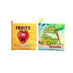 2 Kitap Tox İngilizce Meyveler ve Safari Hayvanları Kumaş Sessiz Kitap E126 E130 - Bez Kitap , Eğitici Oyuncak , Yumuşak ve Hışırtılı