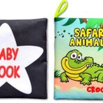 2 Kitap Tox İngilizce Siyah-Beyaz Bebek ve Safari Hayvanları Kumaş Sessiz Kitap E136 E130 - Bez Kitap , Eğitici Oyuncak