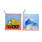 2 Kitapingilizce İş Makinaları Ve Deniz Canlıları Kumaş Sessiz Kitap E118 E122 - Bez Kitap