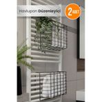2 Li Asılabilir Havlupan Düzenleyici Banyo Havluluk Kurutma Sepeti Tuvalet Kağıdı Organizeri Siyah Siyah