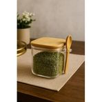 2 Li Bambu Kapaklı Kaşıklı Kare Cam Saklama Kabı 10 * 10cm