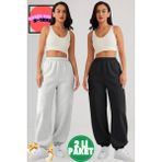 2 Li Bol Kalıp Kalın Eşofman Baggy Sweatpants Jogger - Siyah - Gri - 11XL