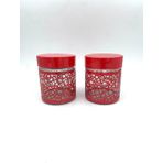 2 Li Dekoratif Cam Kavanoz Saklama Kabı 250 ml Kırmızı