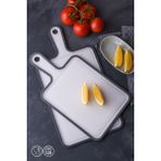 2 Li Kaydırmaz Kesme Tahtası Kulplu Kesim Panosu 1X(30X21 cm 24,5X19,5 Cm) - Açık Beyaz - Gri