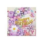 2 Li Kelebek Papatya Folyo Balonlu Happy Birthday Balon Zincir Doğum Günü Parti Seti Süsü