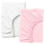 2 Li Lastikli Çarşaf Seti Ikea 60x120 Cm Bebek Odası Pamuklu Lastikli Çarşaf Pembe-beyaz