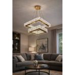 2 Li Modern Kare Taşlı Sarkıt Led Avize