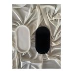 2 lı organizer beton tasarım siyah-beyaz oval tabak dekoratif tabak, mum altlığı ve takı tabağı