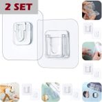 2 Li Set Çift Taraflı Yapışkanlı Geçmeli Klips Eşya Sabitleme Askısı Şeffaf Duvar Kancası