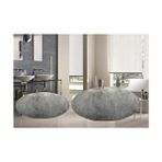 2 Li Yuvarlak Post Peluş Banyo Paspası Takımı Büyük Boy Jel Taban Klozet Takım Gri 100X100 80X80