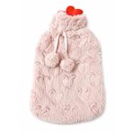 2 Litre Peluş Kılıflı Sıcak Su Torbası Uzun Süre Sıcak Tutan Kalp Desenli Termal Isı Torbası Adet Sancısı Kas Gevşetici Bel ve Sırt Ağrısı İçin (Pembe)