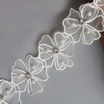 2 Metre İnci Boncuklu Elmas 3D Peçe Çiçek Dantel Kenar Süsleme Şerit 55 mm Genişlik Beyaz Süslemeler Vintage Stil Kumaş İşlemeli Aplike Dikiş El İşi Düğün Gelin Elbisesi Parti Dekorasyon Giysileri Kendin Yap