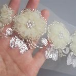 2 Metre Kayısı 3D Şifon Net Boncuk Sequins Çiçekler Dantel Kenar Trim 6.5cm Geniş Şerit İşlemeli Örgü Dantel Kumaş Süslemeleri Aplike Dikiş El Sanatları Elbise Gelin Gelinlik Dekorasyon
