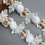 2 Metre Kürk Ponpon Topu Çiçek Dantel Kenar Şerit Pamuk Boncuklu Çiçek Süslemeli Kumaş 8,5 cm × 6,5 cm Dantel Süsleme İşlemeli Kenar Aplike Dikiş El İşi Düğün Gelin Elbisesi Parti Gösteri Kostümü (Beyaz)