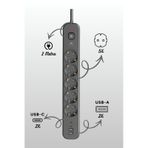 2 Mt Uzatma Kablosu Çoklu Priz Yüksek Gerilim Korumalı 5'li Priz 2x Usb 2x Type-c Çıkışlı Priz 2 M