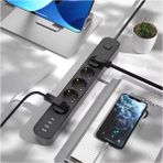 2 mt Uzatma Kablosu Çoklu Priz Yüksek Gerilim Korumalı 5'li Priz 2x USB 2x Type-C Çıkışlı Priz - Siyah