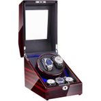 2 Otomatik Saat için Saat Kurma Kutusu + 3 Saklama Alanı Piyano Boya Kaplaması Mavi Led Işık Sessiz Motor Aksesuarları (B)