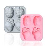 2 Paket 3D İnsan Beyni Kalp Silikon Kalıp, MaehSab Gerçekçi Cadılar Bayramı Organ Şekilleri, Çikolata, Puding, Tatlı, Jöle, El Yapımı Sabun, Mum, Kek, Reçine El İşi Malzemeleri için Kalıplar