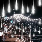 2 Paket Meteor Yağmurluk Yağmur Işıkları, Su Geçirmez 30 cm 8 Tüpler 288 LED Şelale Düşen Basamaklı Yağmur Damlası Güneş Enerjisi Saçağı Dize Işıkları Dış Mekan Bahçe Noel Düğün Parti Dekorasyonu için