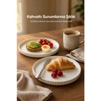 2 Parça 20 cm Porselen Servis Tabağı Seti - Modern Çizgili Yuvarlak Sunum Tabağı