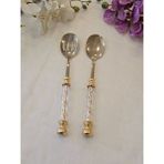 2 Parça Kristal Salata Servis Seti Tamamen Gold