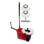 2 Paspaslı Dönerli Mop Çekçekli Tekerlekli Büyük Kova Otomatik Mikrofiber Temizlik Yeni Nesil Paspas
