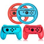 2 PCS Grips for Joy Con and 2 PCS Steering Wheel Compatible for Nintendo Switch Wheel, Family Sports Party Pack Accessories Compatible with Switch/Switch OLED JoyCon Controllers, (Blue and Red)